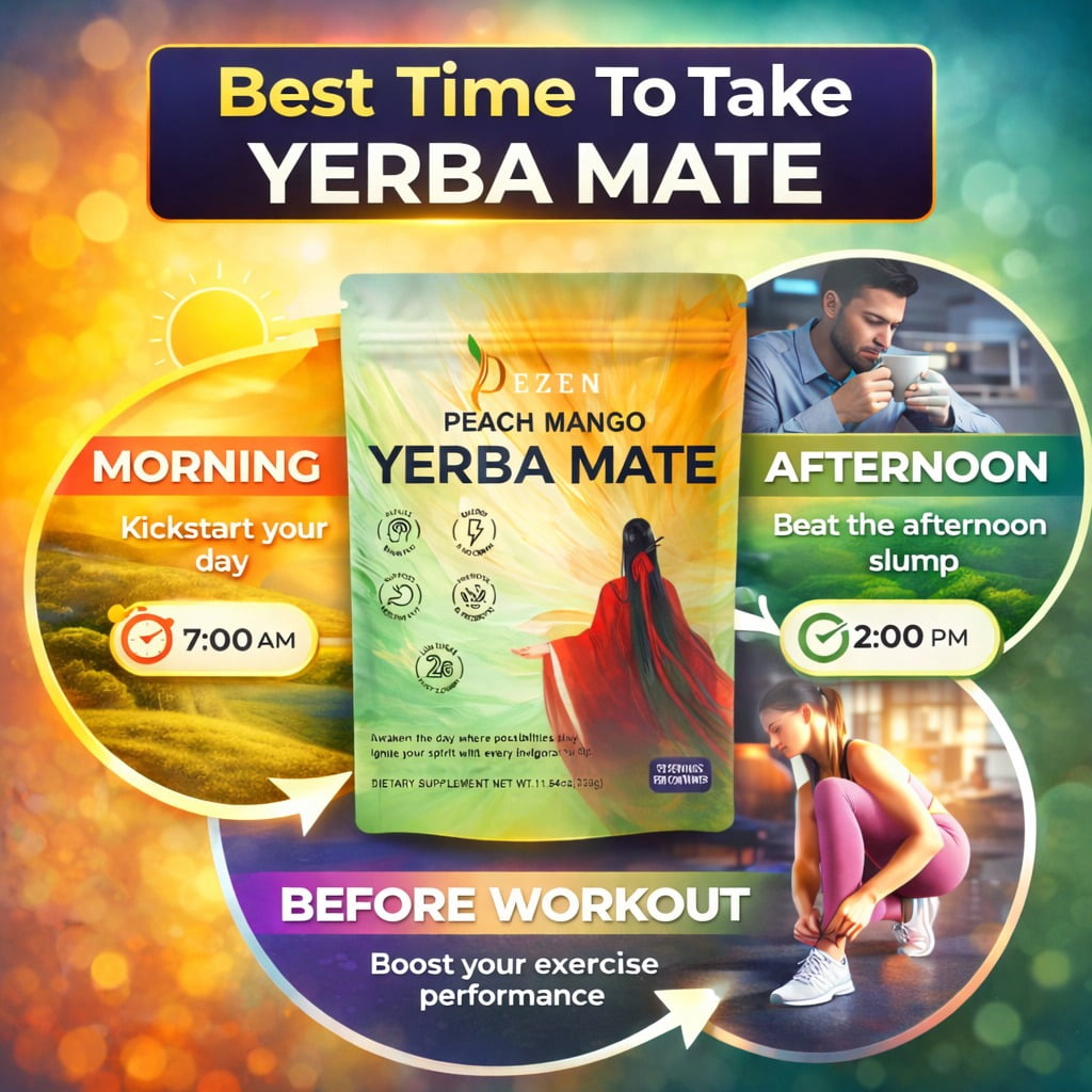 Yerba Mate Tea with Prebiotic & Probiotics Supplements, Herbal Tea with Natural Caffeine & Low Sugar, Peach Mango, 30 Servings