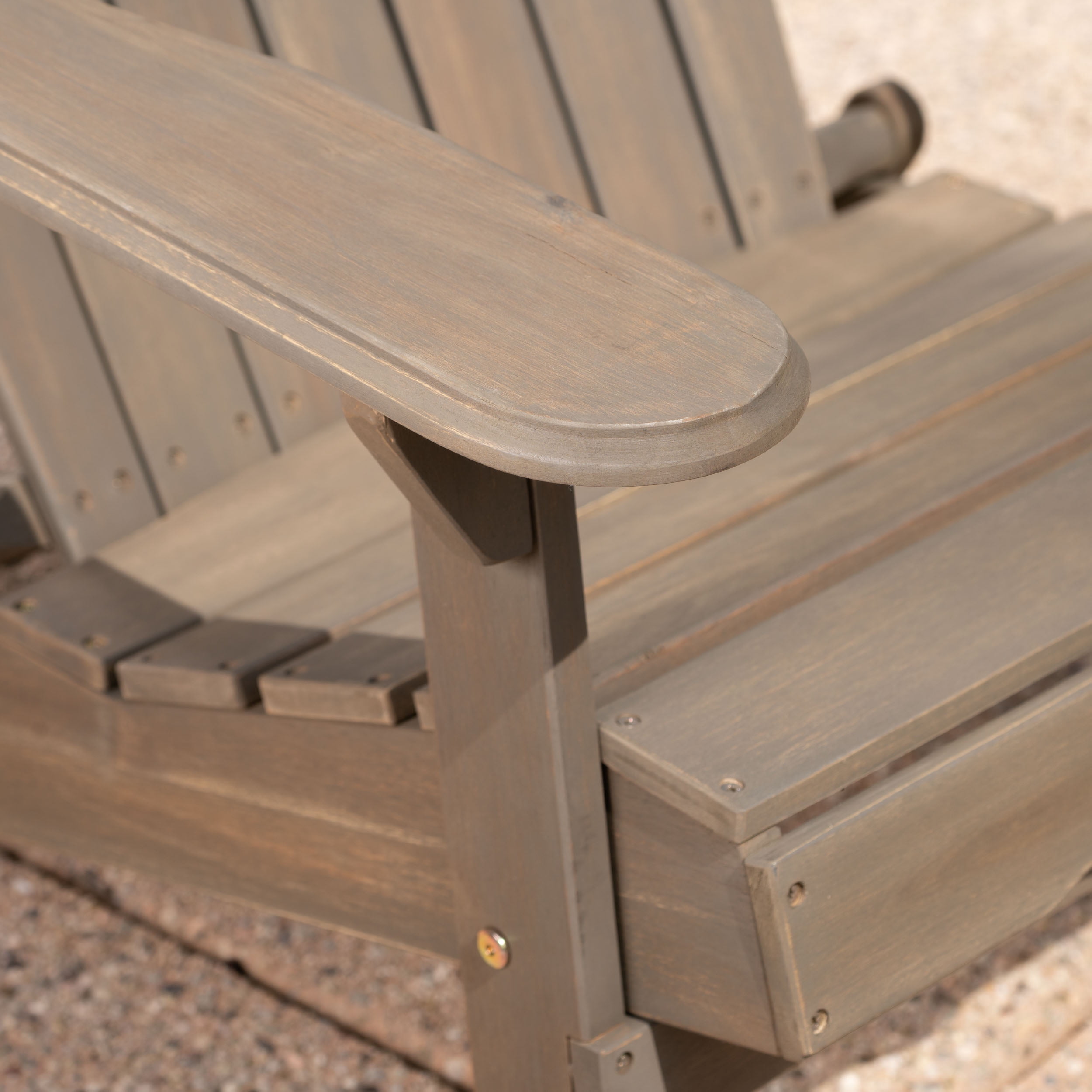 Royalty Outdoor 5 Piece Acacia Wood Adirondack Chair Set with Light Weight Concrete Fire Pit, Grey, Grey