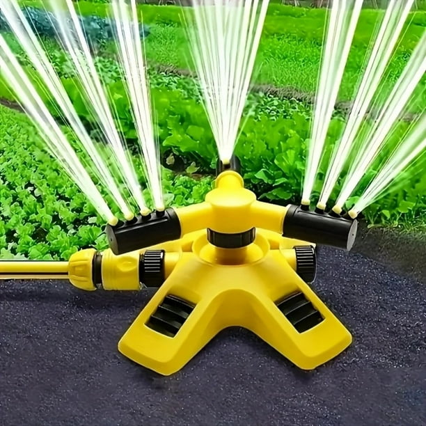 Aspersor automático giratorio de 360 grados: sistema de riego de jardín de 3 cabezales con cobertura total para césped, parterres y viveros.