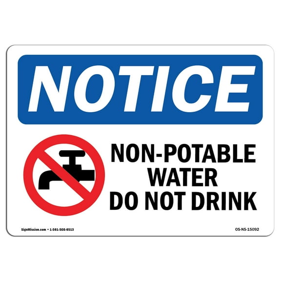 OSHA Notice Sign - Non-Potable Water Do Not Drink Sign With Symbol | Decal | Protect Your Business, Construction Site |  Made in the USA