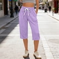 thumbnail image 2 of Women's Cotton Linen Drawstring Capris Shorts, Relaxed Fit with Pockets, Casual Solid Summer Bottoms for Walking, Travel, & Everyday | TruBelle,Pink M, 2 of 8