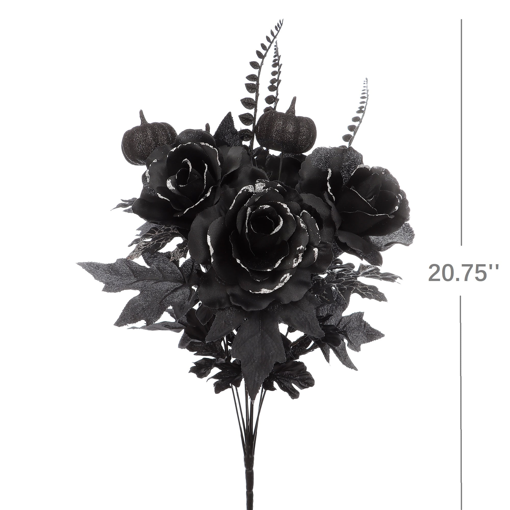 Mainstays 18'' Artificial Floral Glittered Rose Bouquet.Black & Silver,Decoration for indoor use only.