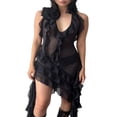thumbnail image 2 of Robe Longue à Fleurs 3D pour Femmes Robe à Franges Florale Sans Manches Dos Ouvert à Franges Robe en Tulle Transparent, 2 of 9