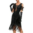 thumbnail image 2 of Njagoc3 Womens Short Sleeve Square Neck Fringe Dress, Roaring 20s Gatsby & Speakeasy Costume, 2 of 6
