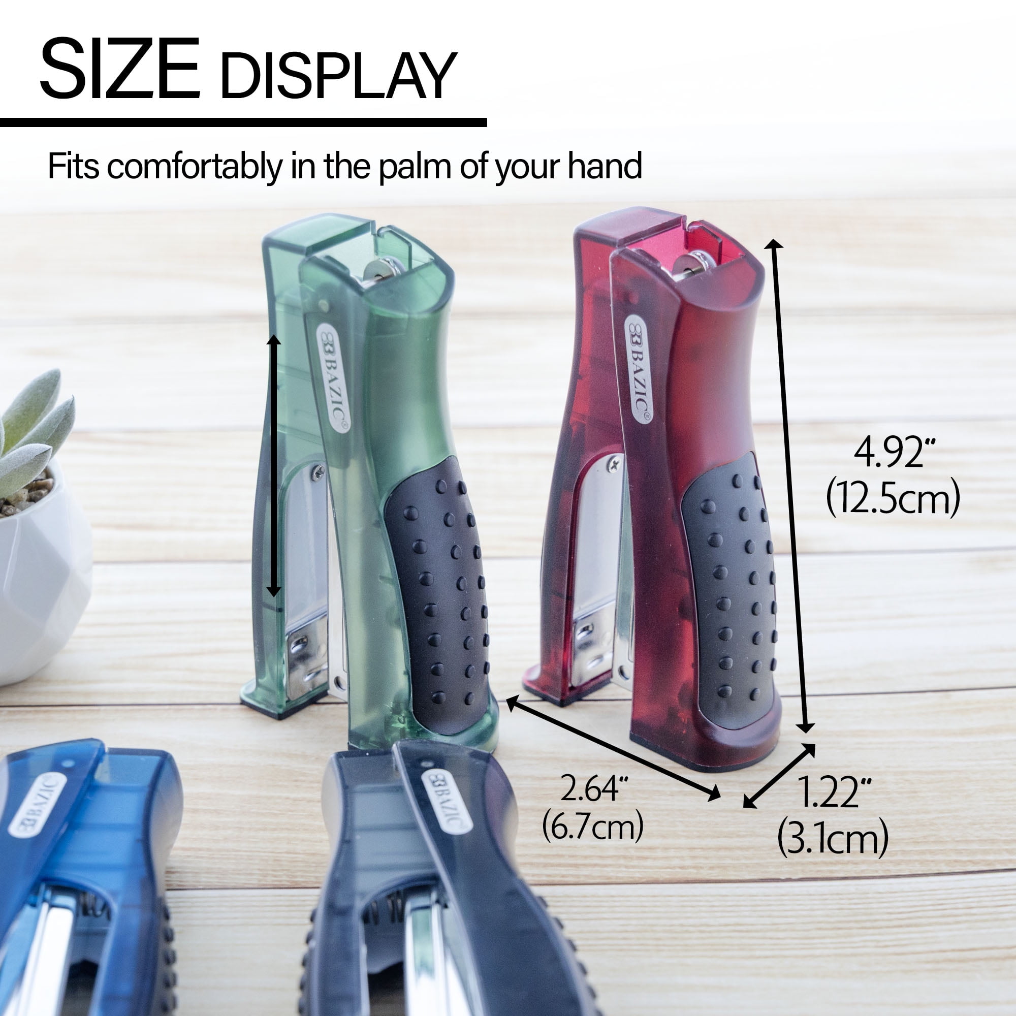 BAZIC Stand-Up Stapler w/500 Staples, Standard (26/6), Soft Grip, 12-Pack