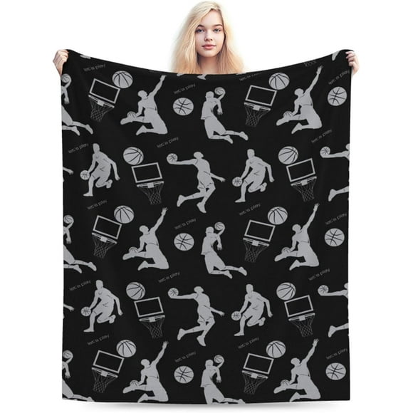 Sport Background Basketball Throw Blanket Ultra Soft Warm All Season Decorative Fleece Blankets for Bed Chair Car Sofa Couch Bedroom 50"x60"
