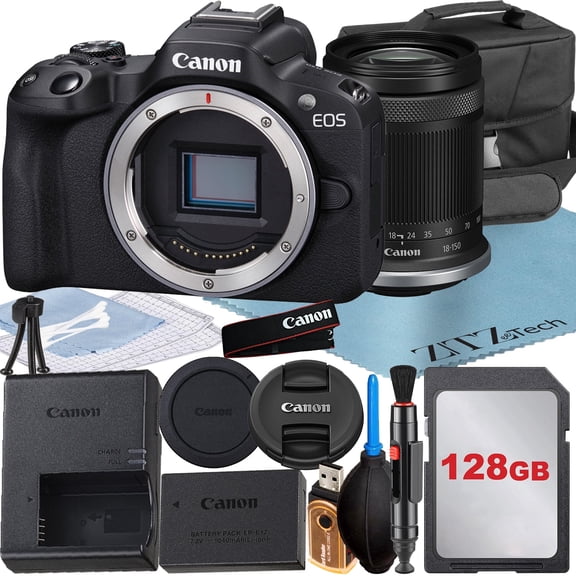 Canon EOS R50 Mirrorless Camera with RF-S 18-150mm Lens   128GB Memory Card   Case   ZeeTech Accessory Bundle (International Version)