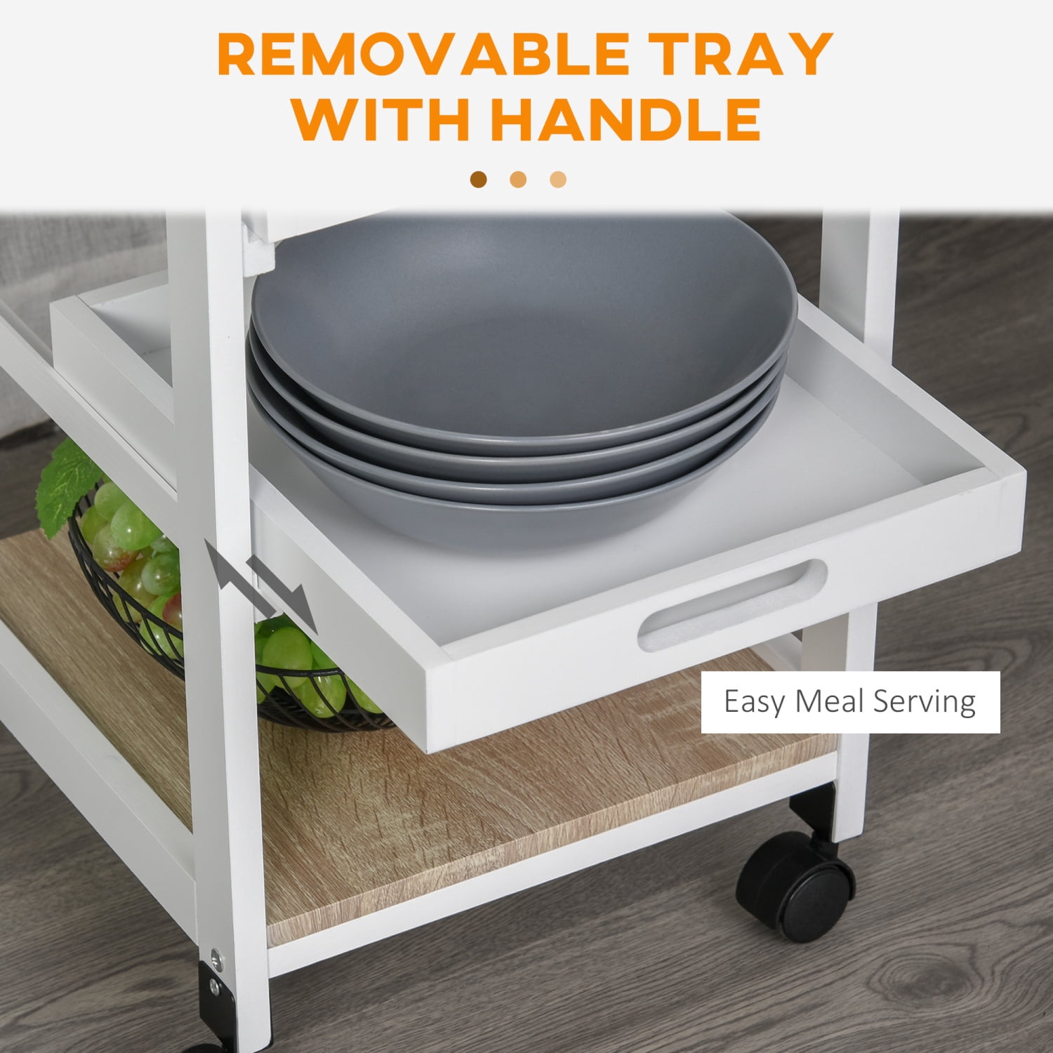 White Rolling Kitchen Island with Storage, Solid Wood Frame for Organizing Households & Kitchen Activities