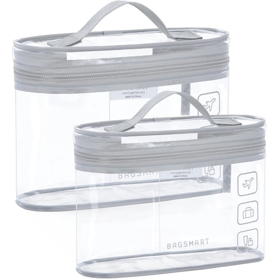 FacoFaco 2 Pack TSA Approved Travel Toiletry Bag, PVC Makeup Cosmetic Bag for Women and Men, Gray