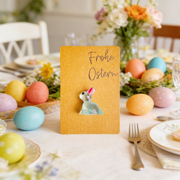 karymi Glow in the Dark Resin Rabbits Pocket Card Easter Greeting Gift Card Decorative Keychain Plastic 3.14x2.12in with Message for Birthday Holiday Keepsake Womens Gifts Living Room Decor