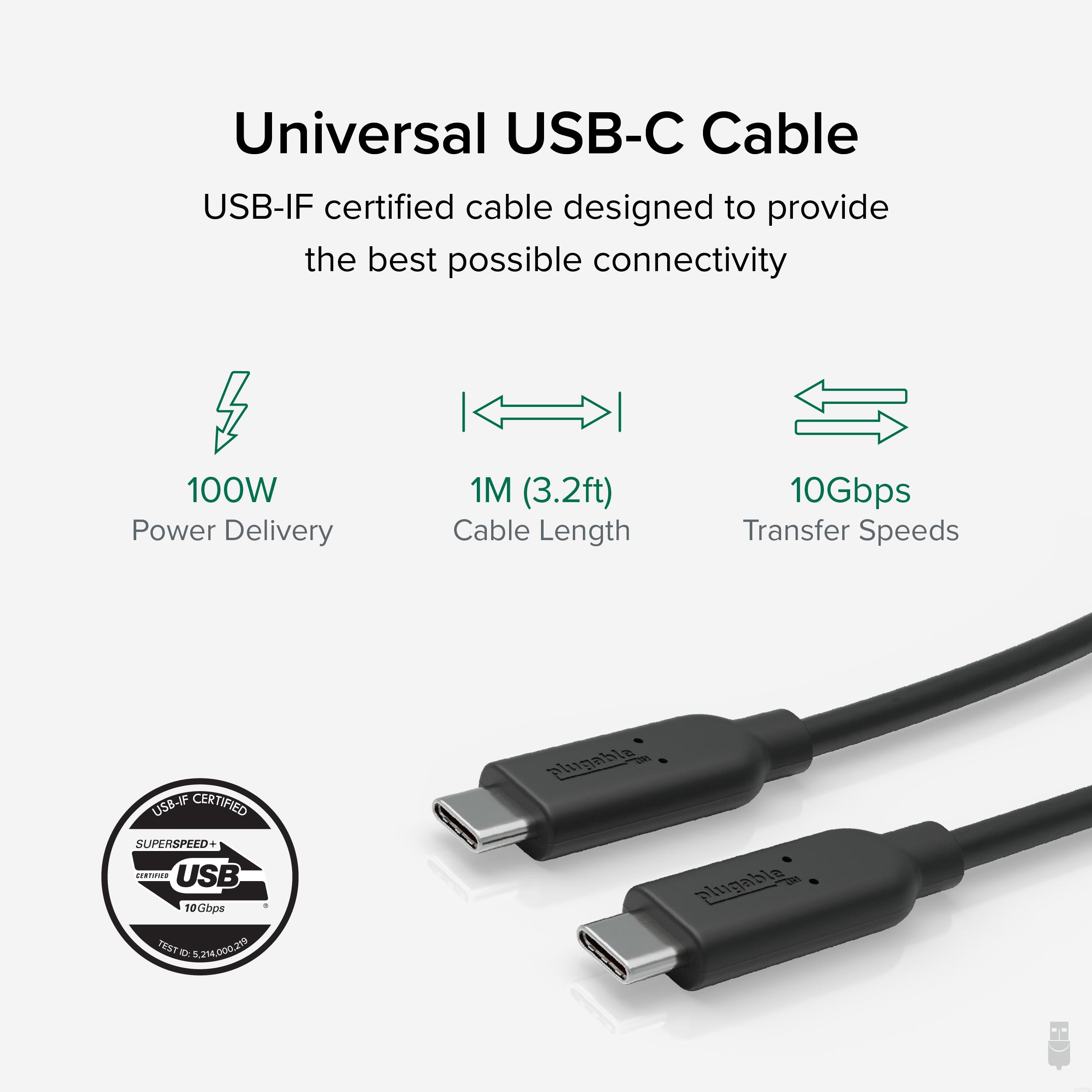 Plugable 10Gbps USB C to USB C Cable, 3.3 feet (1 Meter), 5A, USB-IF Certified, USB 3.1 Gen 2 Type-C - image 3 of 5