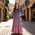 thumbnail image 5 of ITSAME Girls A-Line Dress Gradient Print Crew Neck Flowy Ruffle 3/4 Sleeve Summer Casual A-Line Dress Multicolor Size 14, 5 of 7