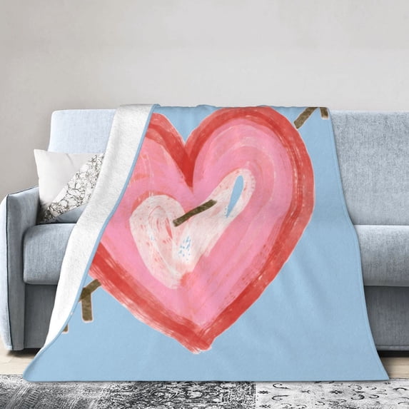 Blue Romantic Love Graffiti Throw Blanket, Anti-Pilling Ultra-Soft Micro Fleece Cover Blanket for Bed Sofa, for All Seasons, 80"x60"