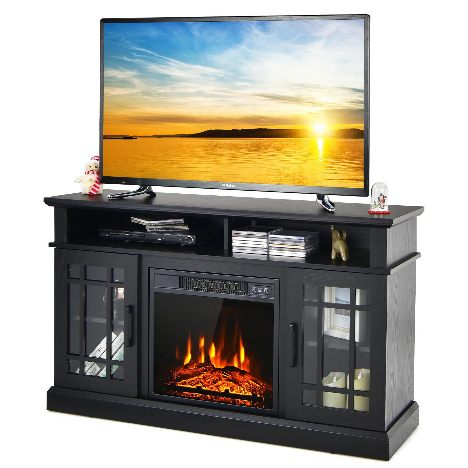 Giantex 48" Wooden TV Stand w/Fireplace, Electric Fireplace TV