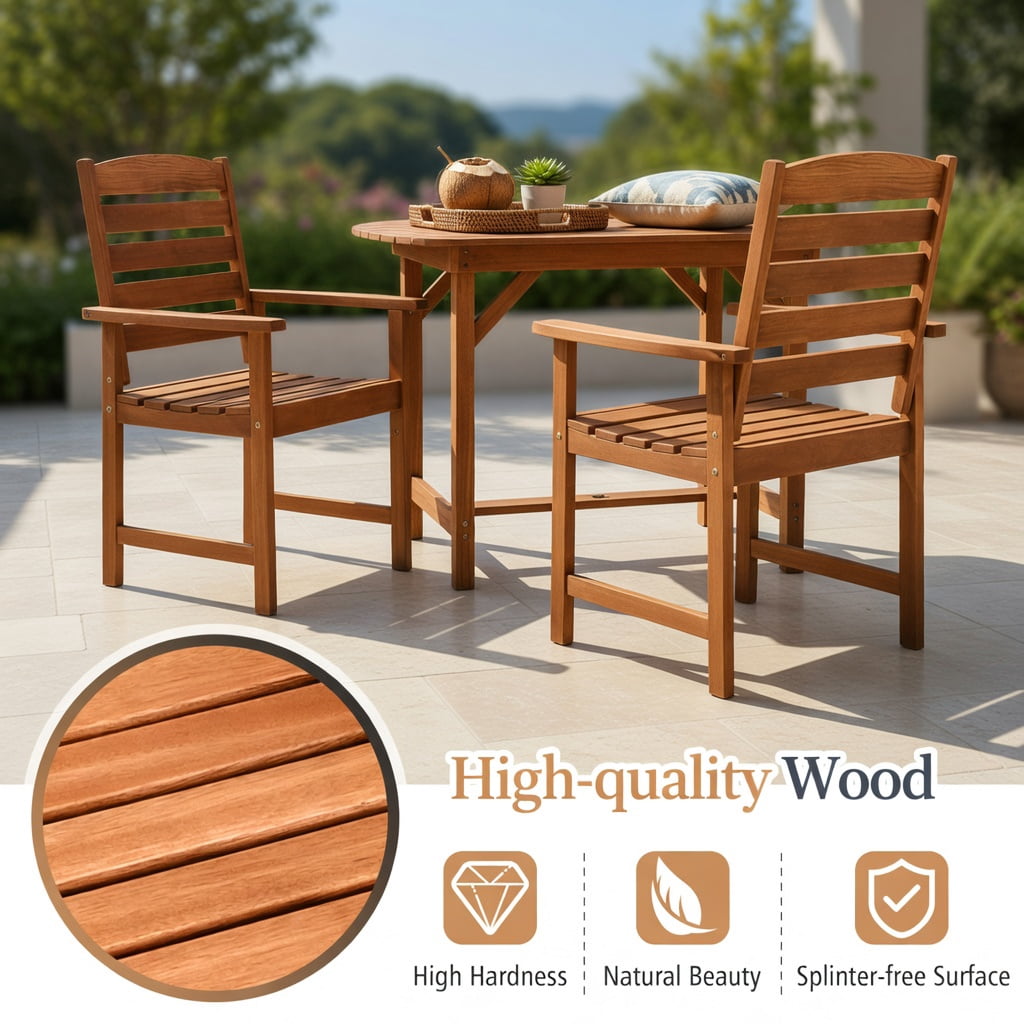 Hommoo Rustic Wood Outdoor Dining Chairs, Ergonomic 105° Backrest, Slatted Contoured Seat, Set of 2 Patio Chairs for Deck, Porch & Garden, Natural