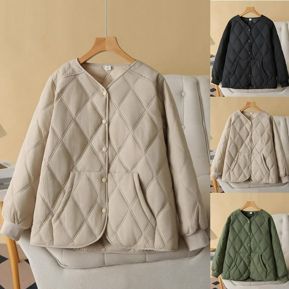 Hueook Coats for Women Women Warm Quilted Jackets for Women Long Sleeve Floral Soild Puffer Jacket Coats with Pockets Black 2X
