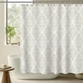 thumbnail image 6 of Boho Textured Slubbed Fabric Shower Curtain, Organic Modern Geometric Striped Shower Curtains for Bathroom Decoration, Beige and White Rhombus Shower Curtains, 72x72, 6 of 6