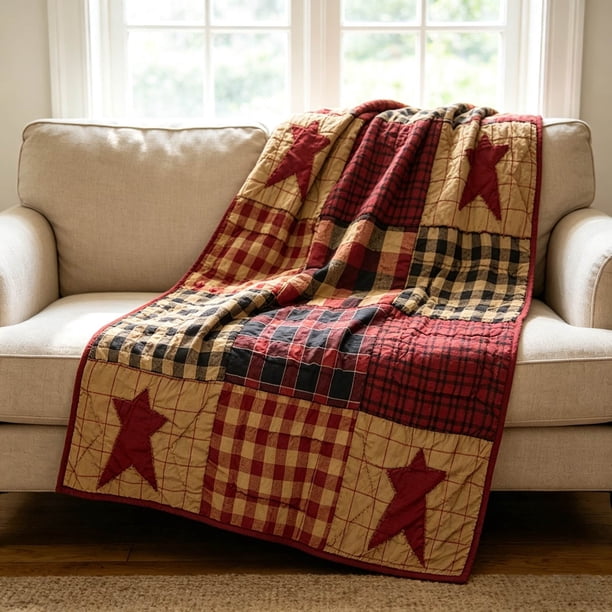 Independence Day Star Plaid Print Flannel Blanket