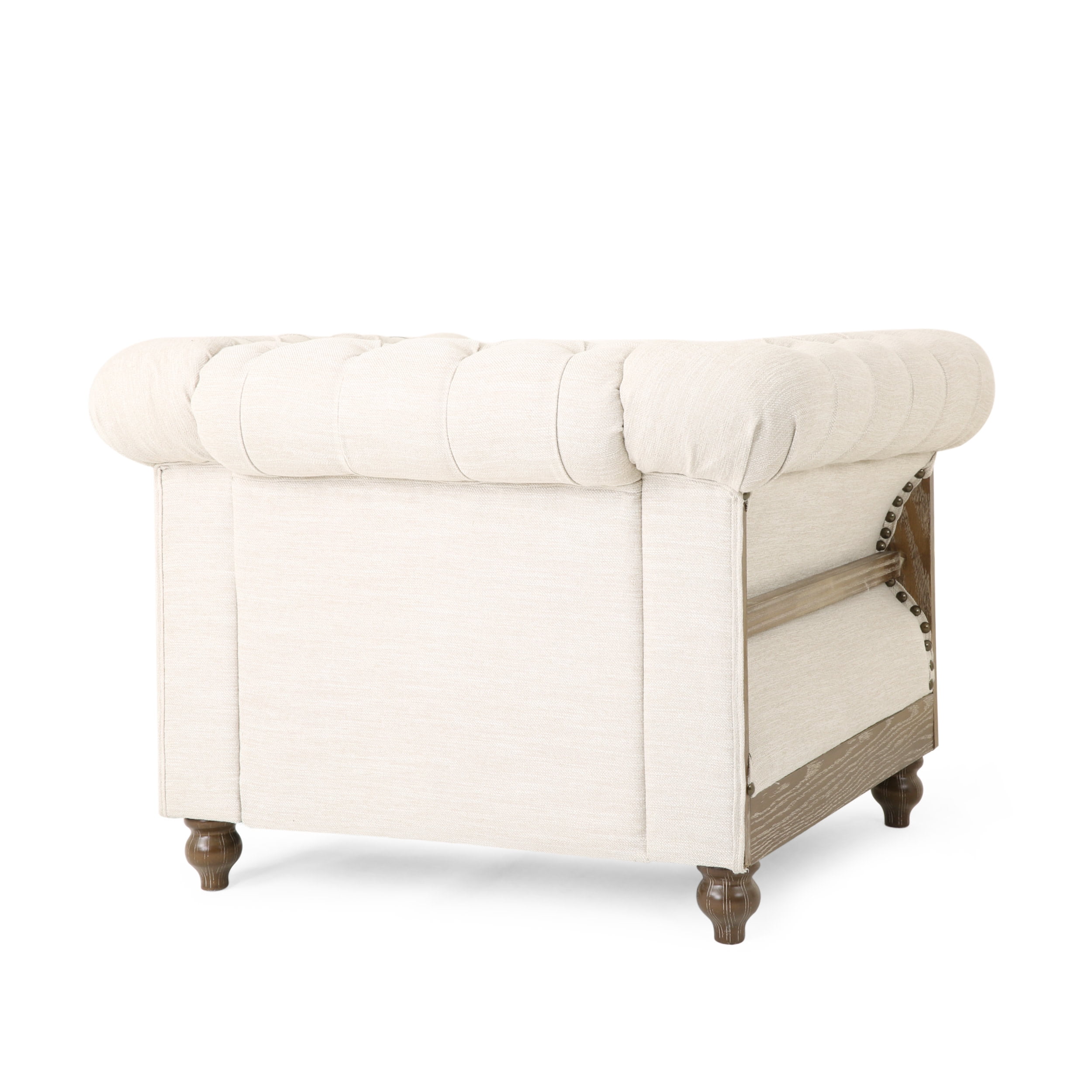 Noble House Petes Fabric Chesterfield Tufted Club Chairs, Set of 2, Beige and Dark Brown