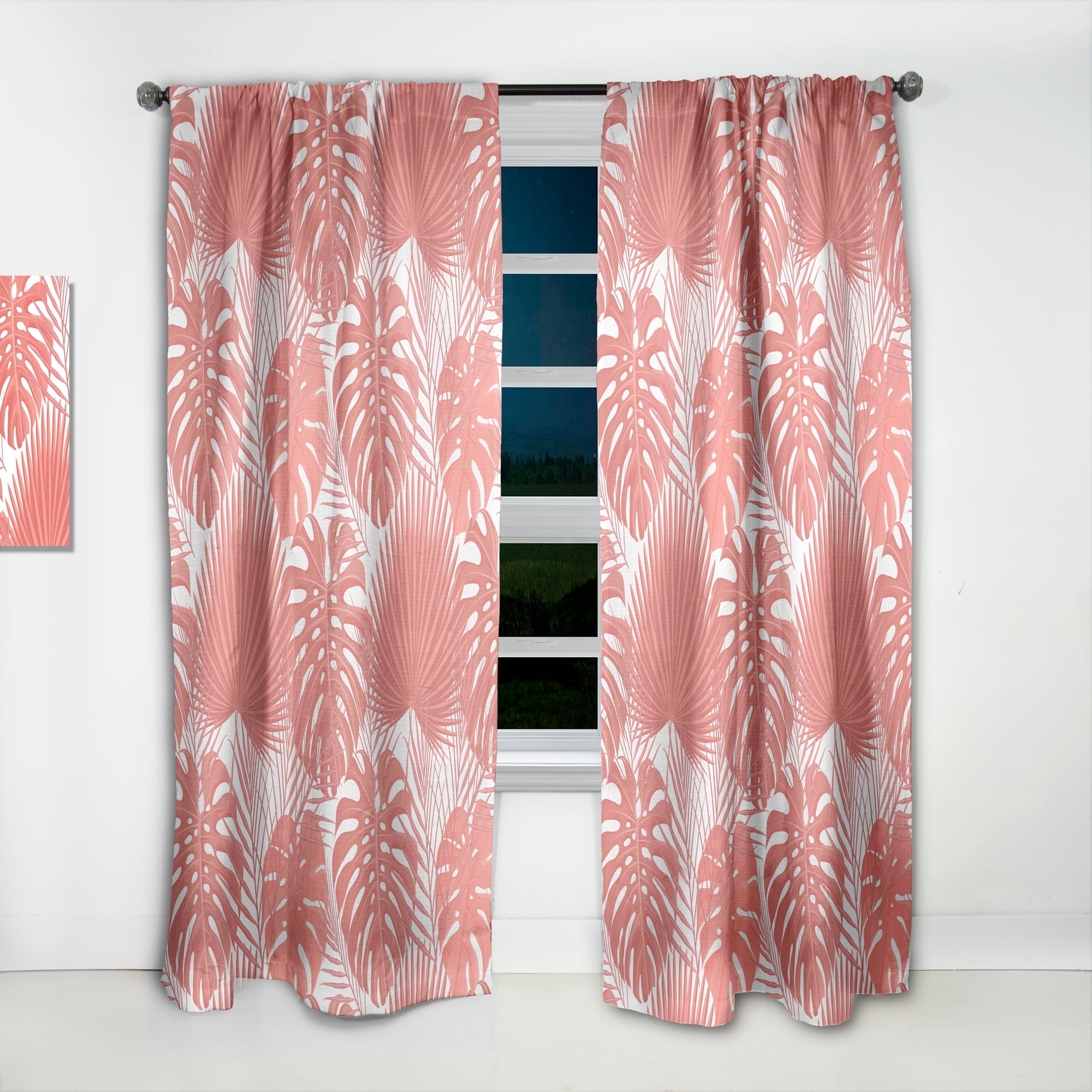 Designart 'Retro Tropical Foliage Coral I' Mid-Century Modern Curtain Panel