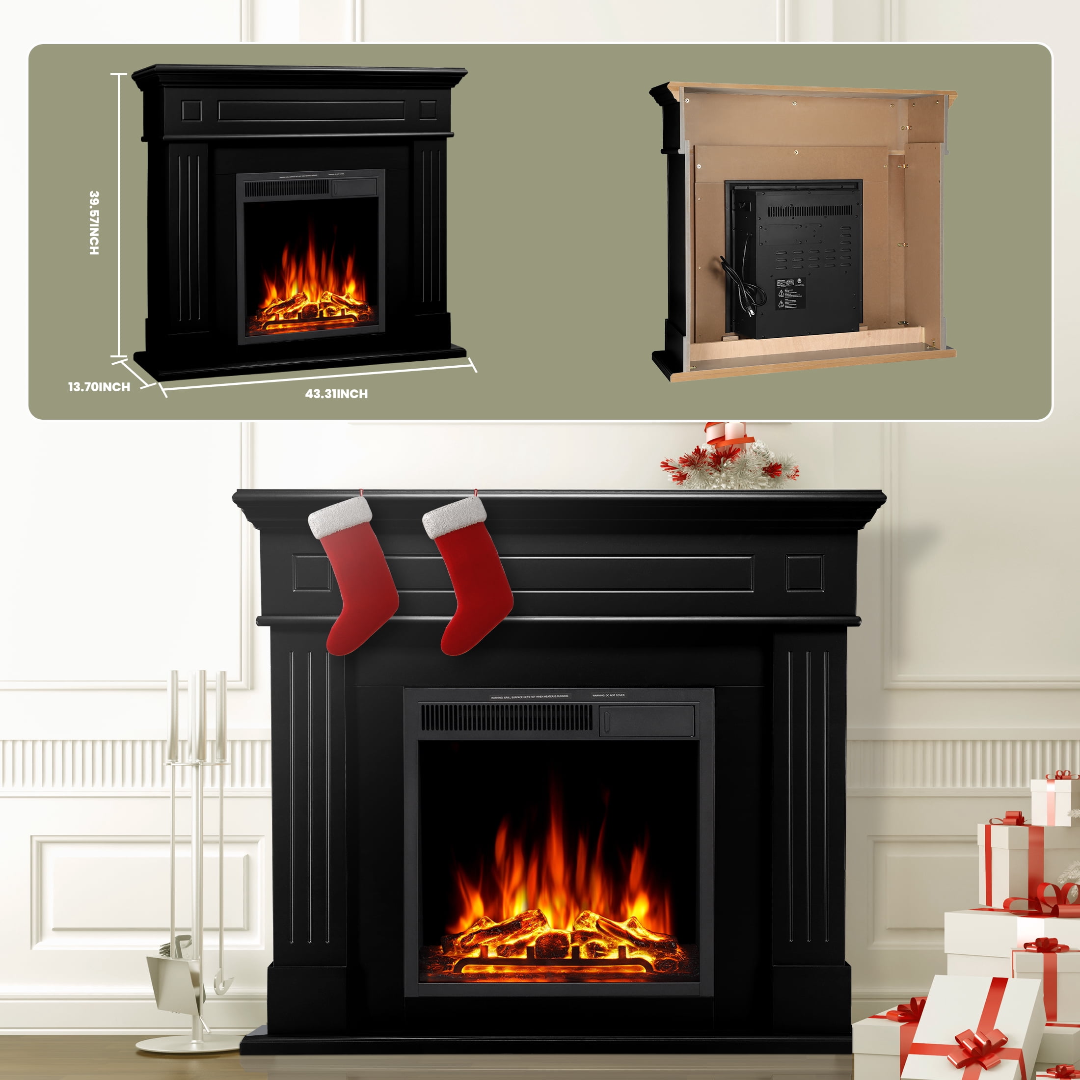 KISSAIR 39.57" x 43.31" Freestanding Remote Controlled 1500W Electric Fireplace