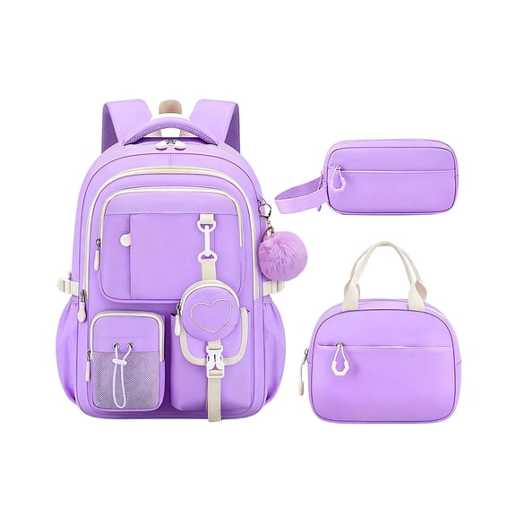 Color Block Backpack for School Kids Cute Backpacks for Girls Elementary Lighweight Bookbag with Lunch Box Pencil Case 3 in 1