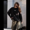 thumbnail image 4 of Camisetas de Larga Extragrandes para Mujer 2025, Camisetas Básicas de Cuello Redondo, Tops de Otoño, Ropa Informal de Entrenamiento Y2K Negro L, 4 of 9