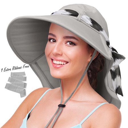 Sun Hats for Women with Neck Flap Large Brim UV Protection Foldable Fishing Hiking Beach Cap by