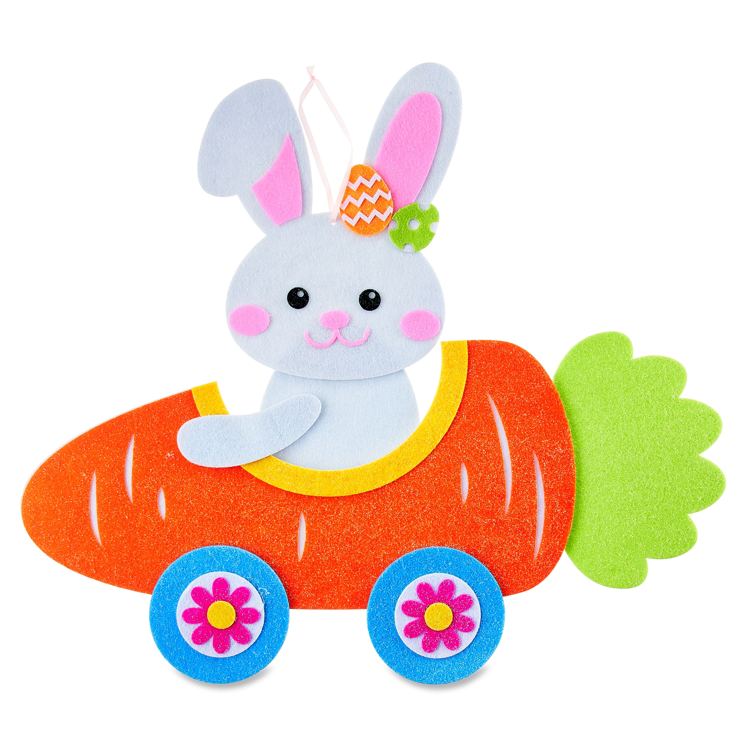 Way to Celebrate Easter 16.25" Bunny in Carrot Car Felt Wall Hanging Decoration
