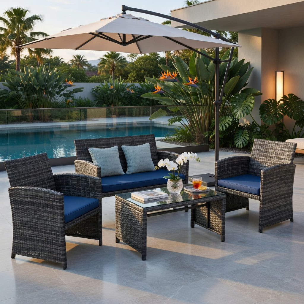 Hommoo 2-Piece Outdoor Patio Loveseat & Coffee Table Set with Cushions, Steel Frame, Weather-Resistant, Turquoise