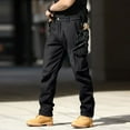 thumbnail image 2 of Evdexr Mens Camo Joggers Tactical Cargo Sweatpants Ripstop Buckle Zippe Military Pant Winter Fleece Baggy Pants Slim Fit Lightweight Trousers Black 2XL, 2 of 9
