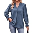 thumbnail image 3 of Hibeli Women Swiss Dot Pleated V Neck Long Sleeve Casual Solid Color Top, 3 of 7