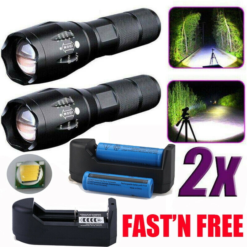 2 x 990000LM Super Bright T6 LED Flashlight 5 Modes Zoomable Tactical Torch Lamp