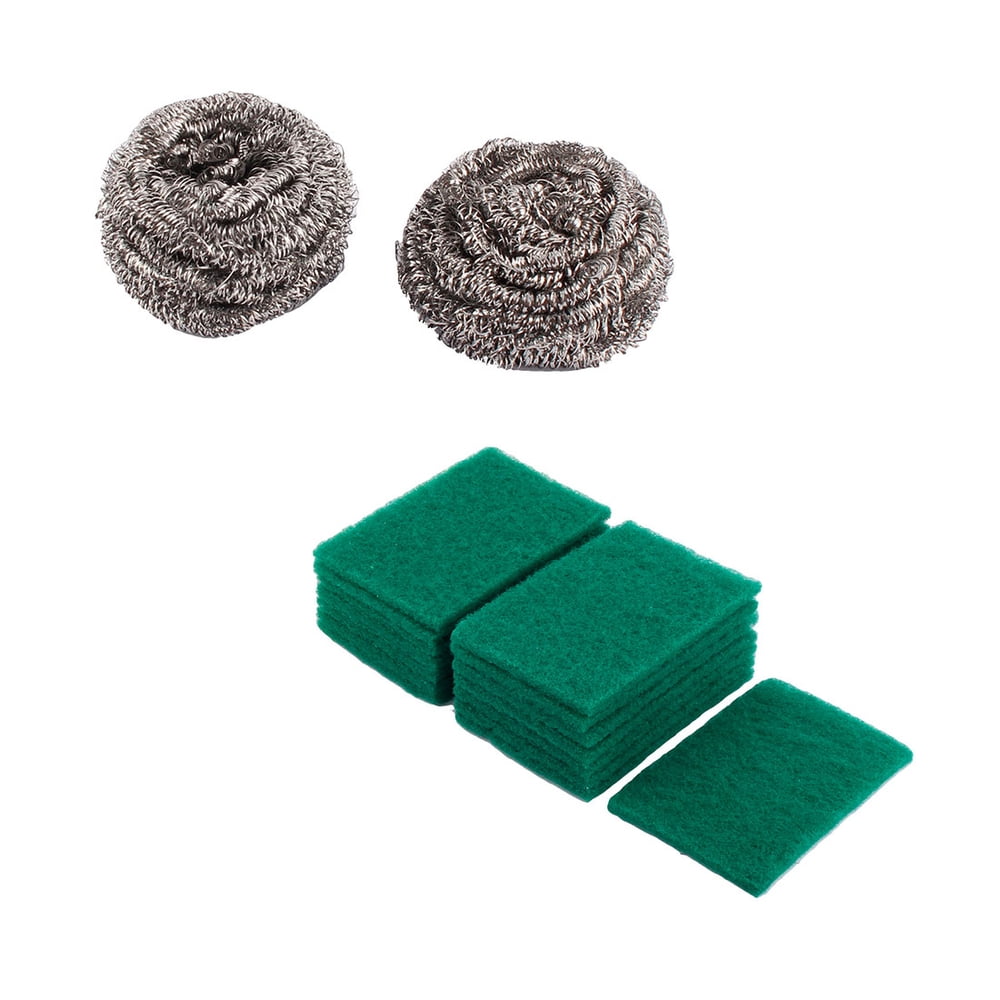 Stainless Steel Pot Pan Scrubber Cleaning Ball Tool 2 Pcs and Sponge Bowl Dish Wash Cleaning
