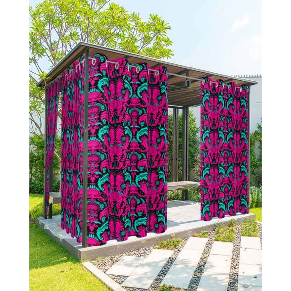 Outdoor Curtains for Patio, Pink Turquoise Abstract Waterproof Blackout Outside Curtain for Porch/Pergola/Gazebo, Ethnic Modern Geometric Aesthetics Thermal Insulated Drapes, 2 Panels, 54 x 108 Inch