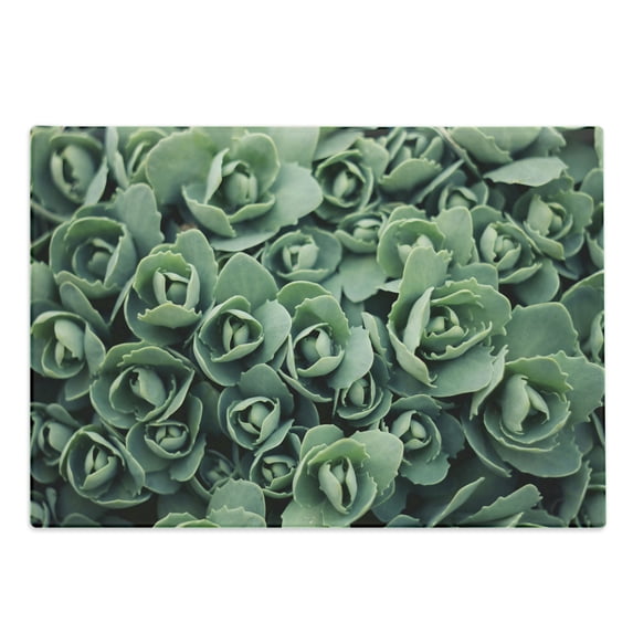 Natural Color Cutting Board, Macro Photography of Blooming Leaves Creative Nature Print, Decorative Tempered Glass Cutting and Serving Board, in 3 Sizes, by Ambesonne