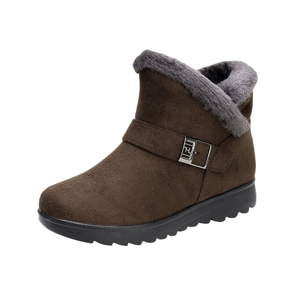 Winter Savings Clearance! PEZHADA Women's Ankle Boots,Boots for Women,Large Size Insulation Outdoor Women Snow Boots Round Toe Shoes Slip On Casual Zipper Boots Brown