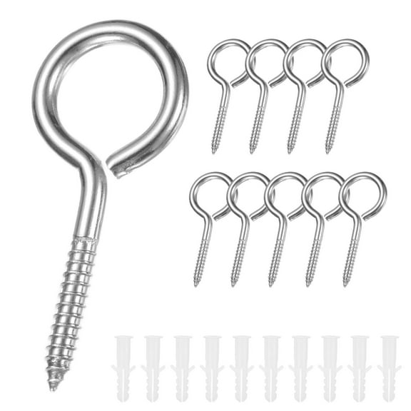 Uxcell 10-Pack Eye Hooks Screw, M4 2" 304 Stainless Steel Heavy Self Tapping Eye Bolts with Expanding Anchors for Wood Furniture/Hanging Artwork/Securing Cables, Ceiling Hooks [Silver]
