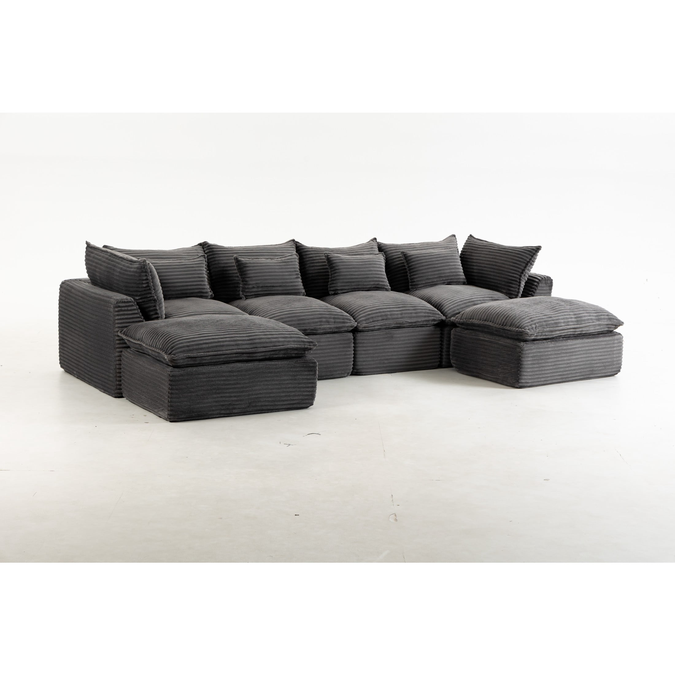 GDF Studio Lunas 129.8" Oversized Modular Corduroy Cloud Sectional Sofa, 4-Seat Comfy Couches with 2 Ottomans, Grey
