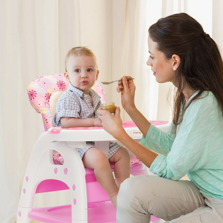 TOBBI 3 in 1 Baby High Chair Convertible Toddler Table Chair Set Play Seat Booster with Feeding Tray Adjustable Seat Back Pink