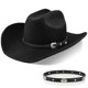 thumbnail image 1 of Sombrero vaquero Foeran 100% lana para hombre y mujer, color negro, tallas M a XL, 1 of 7