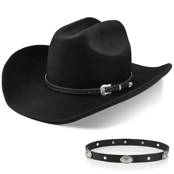 Sombrero vaquero Foeran 100% lana para hombre y mujer, color negro, tallas M a XL