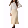 thumbnail image 2 of INSPIRE CHIC Women's Ribbed Knit A-Line Skirts Elastic High Waist Stretchy Sweater Midi Skirt M Beige, 2 of 6