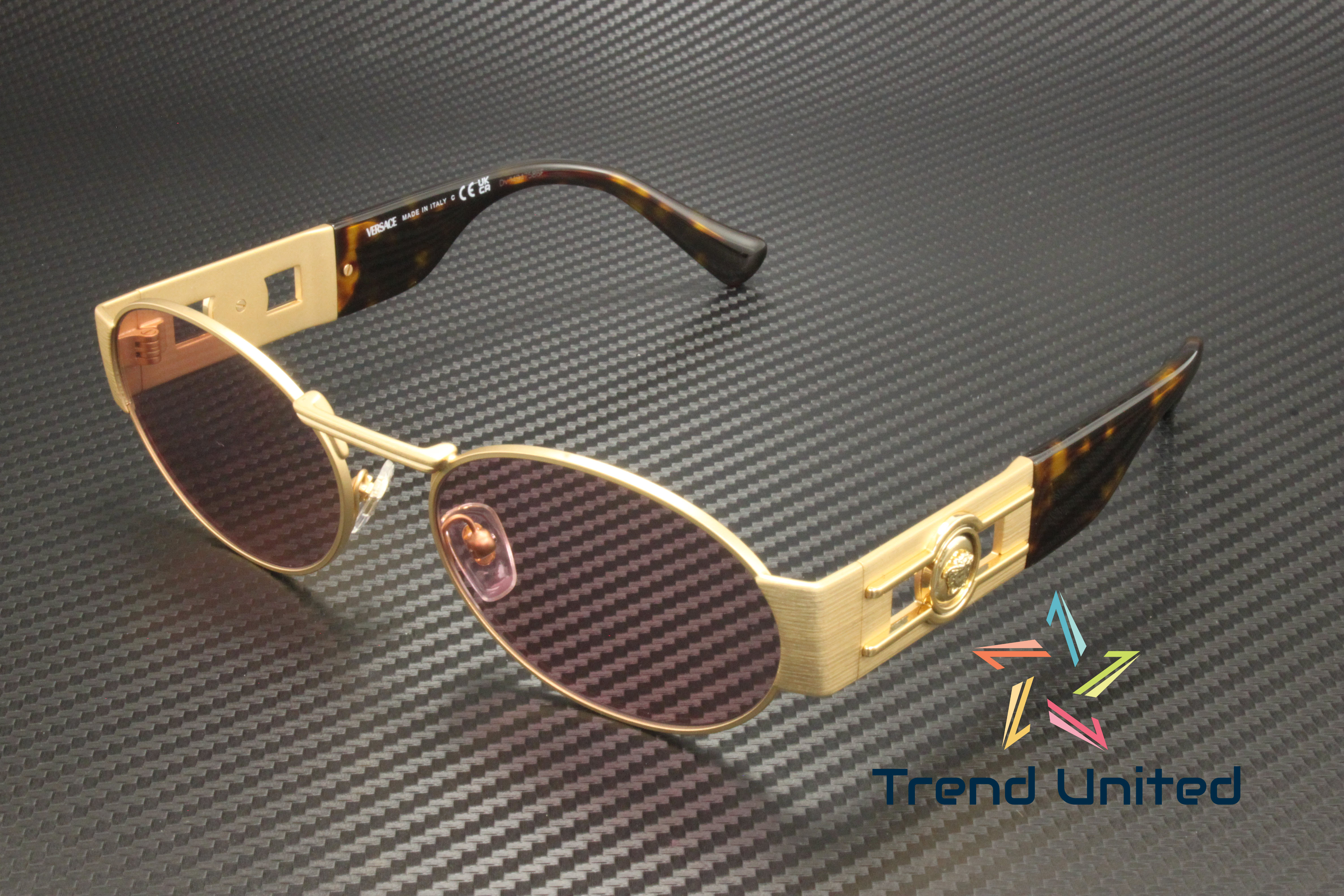 Versace VE 2264 Metal Unisex Oval Sunglasses Matte Gold 56mm Adult