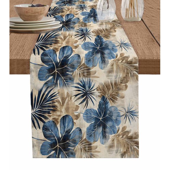 Hokiten Table Runners 72 Inches Long Dress Scarves, Blue Brown Botanical Farmhouse Kitchen/Dining Table Runner, Coffee Tablerunners, Summer Vintage Flowers 13x72 Inch