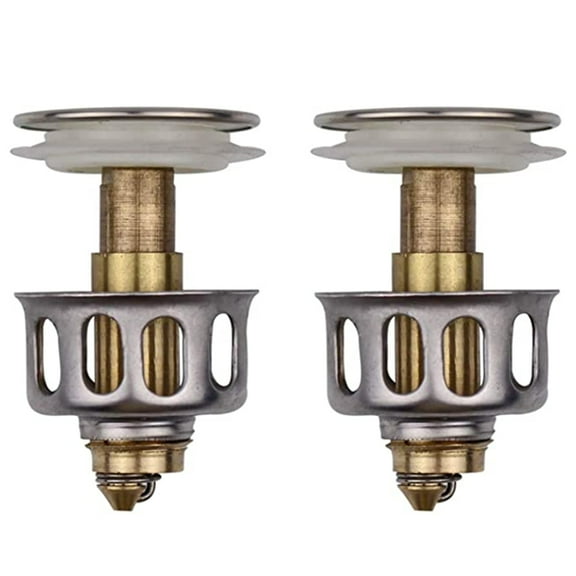 2Pcs Universal Wash Basin Bounce Drain Filter Up Bathroom Sink Drain Plug with Basket Kitchen Bathroom Strainer Sink Drain Stopper