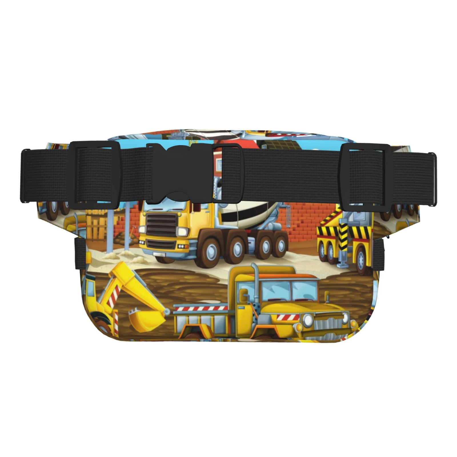 Picia Different Construction Site Vehicles Print Square Double-Layer Waist Bag Mini Adjustable Waist Belt Bag Exercise Running Travel Hiking