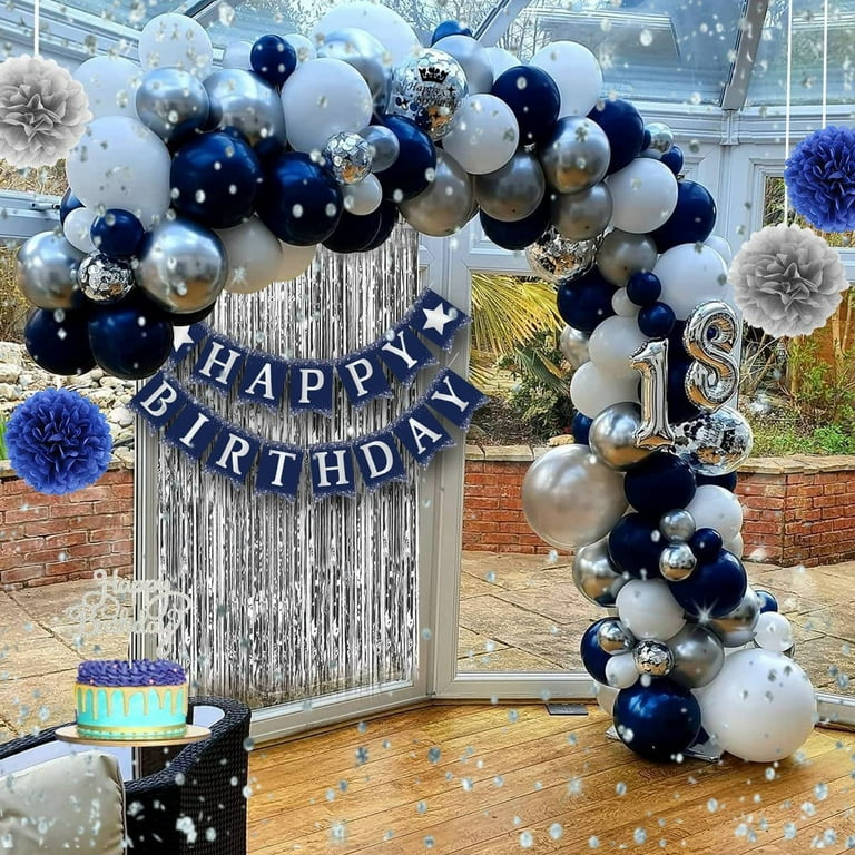 VABAMNA silver navy blue balloon arch kit, 124pcs navy blue silver white  confetti balloons garland and