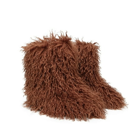 

SHYUU Women s Faux fur Boot Furry Fluffy Short Snow Boot Mid-Calf Boots Warm Comfortable Outdoor Flat Shoes Cozy Furry Fuzzy Snow Boots