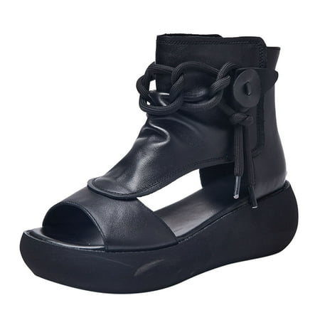 

GNEIKDEING Summer Women Sandals Thick Bottom Fish Mouth Casual Roman Style Comfortable Gift on Clearance